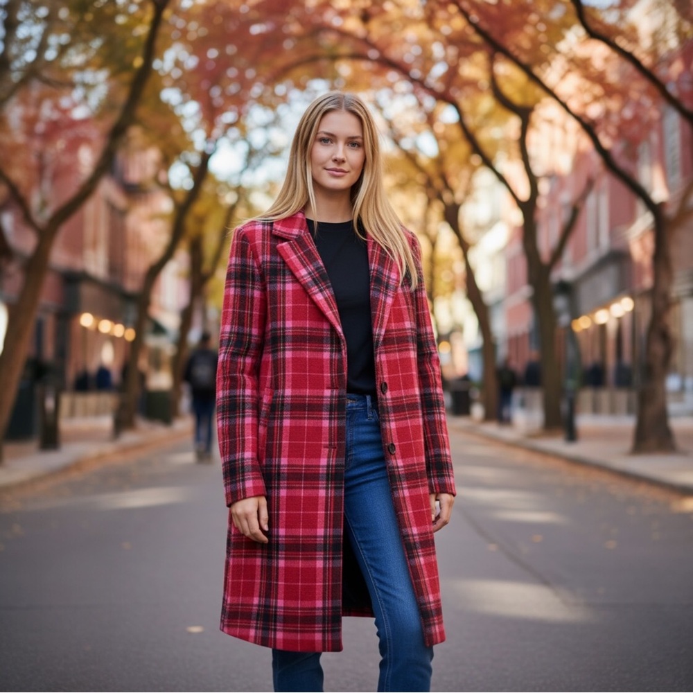 Old Navy Red Plaid Pea Coat